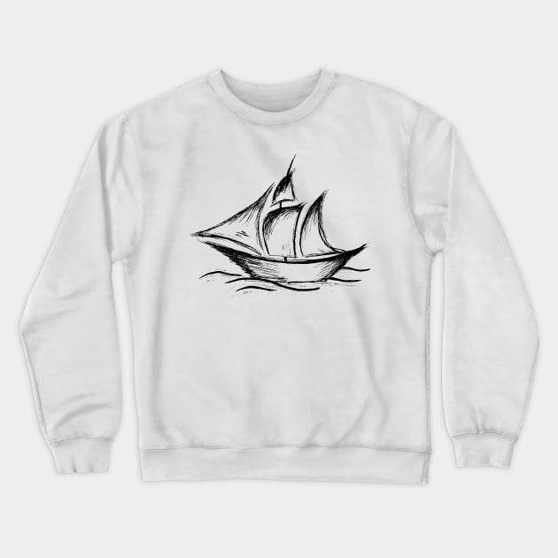 Hand drawn yacht Crewneck Sweatshirt by jitkaegressy